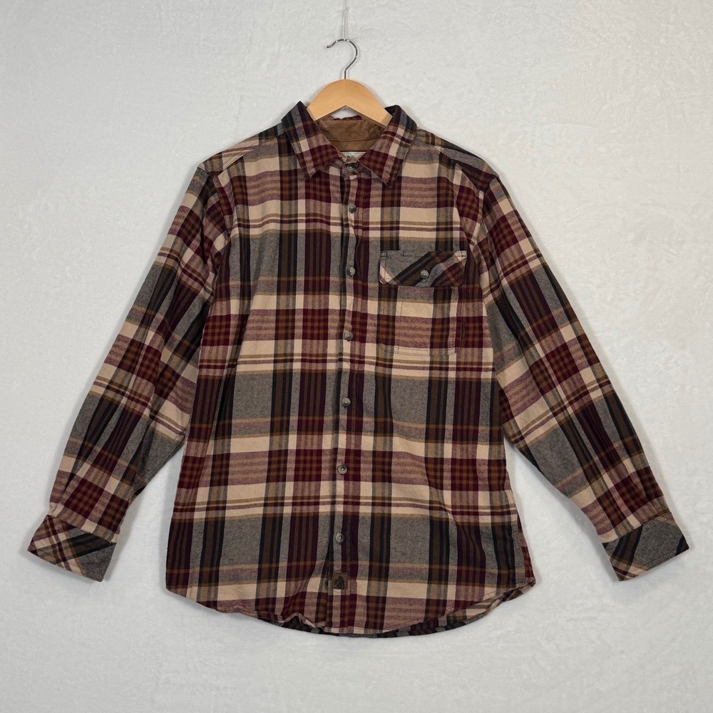 Legendary Whitetails Brown Buck Camp Flannel Shirt Plaid Corduroy Size M